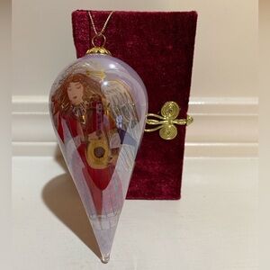 Pier One 2003 Li Bien Angel Harp Christmas Ornament Painted Glass Teardrop